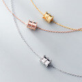 wholesale S925 Sterling Silver Slim Waist Cylinder Necklace for Women, Minimalist Round Pendant, Unique Elegant Collarbone Chain D5444-0-1