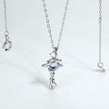 wholesale S925 Sterling Silver, Small Fresh Korean and Japanese Style Forest Girl Sky Blue Topaz Planet Key Necklace, Platinum-Plated Internet-Famous Pendant for Women-0-1