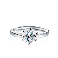wholesale 925 Sterling Silver Wholesale Moissanite Women's Ring Six Prong 1 Carat D Color Set Adjustable Open Band Moissanite Ring-6-claw classic straight arm style Adjustable opening