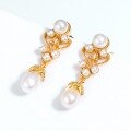 wholesale 10K Gold Plated S925 Sterling Silver Japanese & Korean Light Luxury Vintage Pearl Earrings for Women, Fashion OL Earrings, Dropshipping-0-2