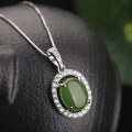 wholesale New S925 silver inlaid minimalist hollowed-out egg-shaped jade pendant necklace for women with appraisal certificate, wholesale-0-1