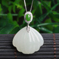 wholesale 925 silver inlaid with Hetian jade pendant with appraisal certificate, shell-shaped, new Chinese style, Hanfu accessory for women-0-2