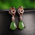 wholesale Rose gold-plated 925 sterling silver inlaid with Hetian jade new Chinese-style tassel drop earrings for women with certificate-0-0