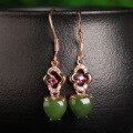 wholesale Rose gold plated 925 sterling silver inlaid with Hetian jade fashionable heart-shaped earrings for women-0-0