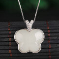 wholesale 925 Sterling Silver Certificate Included Inlaid Hetian Jade Pendant Wholesale Vintage White Jade Butterfly Natural Gemstone Necklace-0-0