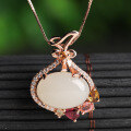 wholesale Rose Gold Plated 925 Silver Inlaid Fortuna Bag Hetian Jade Pendant for Women with Appraisal Certificate Ethnic Style Fortuna Bag Jade Necklace-0-0