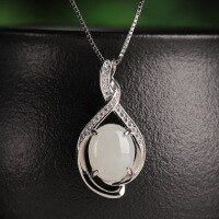 wholesale 925 Silver Wholesale Minimalist Ancient Style Hetian Jade Pendant with Certificate White Jade Stone Cabochon Small Necklace Women-White jade 8*10mm pendant (without chain)  925 silver
