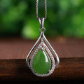 wholesale Vintage Hetian jade waterdrop green jade pendant with certificate, set in 925 silver vase-0-0