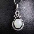 wholesale 925 Sterling Silver Inlaid with Natural Hetian Jade Pendant Women's Necklace Wholesale with Certificate-0-1