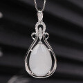 wholesale 925 Silver with Certificate, Waterdrop Hetian Jade Pendant Necklace, Wholesale Ethnic Style Large Jade Pendant, White Jade Ornament-0-0