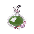 wholesale 925 Sterling Silver with Certificate Jade Pendant, Ancient Style Inlaid with Tourmaline and Hetian Jade Fortune Bag Purse Wealth Attracting Pendant Necklace-0-4