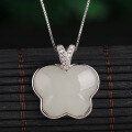 wholesale 925 Sterling Silver Certificate Included Inlaid Hetian Jade Pendant Wholesale Vintage White Jade Butterfly Natural Gemstone Necklace-0-6