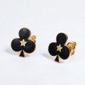 wholesale S925 gold-plated European and American style poker element black spade earrings Alice playing card soldier pentagram earrings for women-0-1