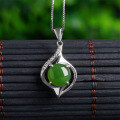 wholesale 925 Sterling Silver Inlaid Green Jade Pendant with Appraisal Certificate, Guochao Retro Style Hetian Jade Pendant-0-0