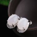 wholesale 925 Sterling Silver with Certificate Hetian Jade Earrings, Vintage Style Earrings for Women, Retro Natural Jade Ear Studs Wholesale-0-1