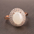 wholesale Rose gold plated 925 sterling silver with Hetian jade open-adjustable women's ring, direct from manufacturer, elegant European and American style white jade open-end silver ring-0-0
