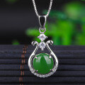 wholesale Rose gold plated 925 silver inlaid with Hetian jade pendant necklace natural jade retro vase pendant collarbone chain-0-0