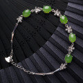wholesale 925 Silver Vintage Chinese Style Four-Leaf Clover Inlaid with Hetian Jasper Green Jade Bracelet for Women with Certificate-0-0