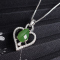 wholesale 925 Silver Inlaid with Hetian Jasper Pendant for Women, Heart Teardrop Shape, Direct from Manufacturer with Certificate, Natural Fashionable Jade Pendant-0-2