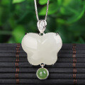 wholesale 925 Sterling Silver Fashionable Natural Hetian Jade Pendant with Certificate, White Jade Butterfly Gemstone Necklace for Women-0-0