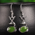wholesale Sterling silver with certificate 925 Hetian jade earrings swan jade earrings creative style natural green jade earrings for women-0-0