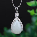 wholesale 925 Sterling Silver Wholesale Pendant with Hetian Jade, Certified Palace Retro Style Feng Shui Water Drop White Jade Pendant for Women-0-0