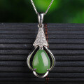wholesale 925 Sterling Silver Wholesale Ethnic Style Inlaid with Hetian Jade Pendant with Certificate, Green Jade Teardrop-shaped Pendant for Women-0-0
