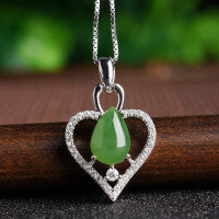 wholesale 925 Silver Inlaid with Hetian Jasper Pendant for Women, Heart Teardrop Shape, Direct from Manufacturer with Certificate, Natural Fashionable Jade Pendant-Jade pendant (approximately 6*9mm) (without chain)  925 silver