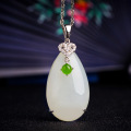 wholesale 925 Silver Inlaid Hetian Jade Pendant with Certificate, Wholesale Jade Bead Necklace, Ancient Style Green Jade Bead, Waterdrop White Jade Pendant for Women-0-0