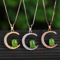 wholesale 925 Sterling Silver with Certificate Natural Hetian Jasper Pendant, Sweet Commuting Crescent Moon Necklace Collarbone Chain Wholesale-0-0