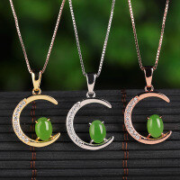 wholesale 925 Sterling Silver with Certificate Natural Hetian Jasper Pendant, Sweet Commuting Crescent Moon Necklace Collarbone Chain Wholesale-Silver pendant (without chain) 925 silver