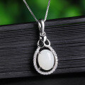 wholesale 925 Sterling Silver Inlaid with Natural Hetian Jade Pendant Women's Necklace Wholesale with Certificate-0-8