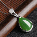wholesale [925 Sterling Silver] Exquisite Certified Hetian Jade Pendant, Vintage Ethnic Style Waterdrop Green Jasper Necklace for Women-0-6