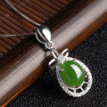 wholesale 925 Sterling Silver Inlaid with Hetian Jasper Pendant Necklace Wholesale Tourist Attraction Green Jade Pendant-0-2