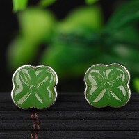 wholesale 925 Sterling Silver Four-Leaf Clover Jasper Earrings for Women with Certificate Green Jade Earrings Hetian Jade Stud Earrings Wholesale-Jade plum blossom 10*10mm 925 silver