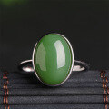 wholesale 925 Silver Inlaid Green Jade Ring with Appraisal Certificate, Large Cabochon Green Jade Ring, Hetian Jade Women's Ring, Openable-0-0