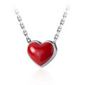 wholesale S925 silver necklace for women, bohemian and artistic style, red heart-shaped pendant, elegant and sweet, short-length collarbone chain, model D2797-0-4
