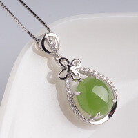 wholesale 925 Sterling Silver Inlaid Hetian Jade Necklace with Certificate, Minimalist Hollow-out National Trend Ancient Style Green Jade Pendant, Gift for Mom-Jasper pendant without chain>925 silver