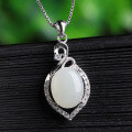 wholesale 925 sterling silver inlaid with antique-style Hetian jade pendant featuring a cabochon white jade, comes with certificate, women's small necklace accessory-0-0