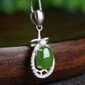 wholesale 925 Sterling Silver Inlaid with Hetian Jasper Pendant Necklace Wholesale Tourist Attraction Green Jade Pendant-0-1