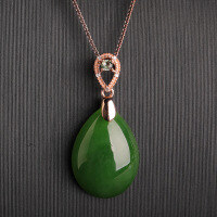 wholesale 18K Gold 5-piece Green Jadeite Pendant with Certificate, Natural Hetian Jade Waterdrop Necklace, Gold-Encased Jade-Jade water drop 13*18