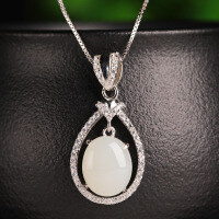 wholesale 925 Sterling Silver with White Jade Hollow-Out Pendant with Certificate, Wholesale from Manufacturer in Vintage Ethnic Style-White jade 9*11mm pendant (without chain)  925 silver