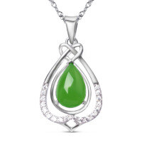 wholesale 925 Silver Inlaid Green Jade Pendant with Certificate, Fashionable Hollow-Out Jade Waterdrop Necklace Pendant for Wholesale-Jadeite 6*9mm pendant (without chain)  925 silver