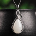 wholesale 925 Sterling Silver Inlaid Vintage Style White Jade Pendant with Identification Certificate, Waterdrop Nephrite Pendant for Women-0-0