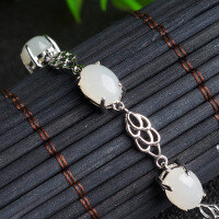 wholesale 925 Sterling Silver Inlaid with Hetian Jade Bracelet with Certificate, Fashionable and Unique Gift for Girlfriend or Best Friend's Birthday, Jade Stone Bracelet-White jade 6*8mm 925 silver