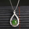 wholesale 925 Silver Inlaid Hollow Green Jade Pendant for Women with Certificate, Ancient Style Natural Hetian Jade Pendant-0-0