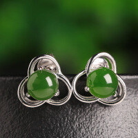 wholesale 925 Sterling Silver Inlaid with Green Hetian Jade Flower Earrings for Women, Comes with Certificate-Jasper 6*6mm 925 silver