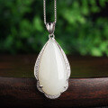 wholesale 925 Silver Pure Silver Waterdrop Hetian Jade Pendant with Certificate, Minimalist New Chinese Style-0-0