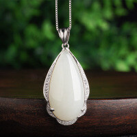 wholesale 925 Silver Pure Silver Waterdrop Hetian Jade Pendant with Certificate, Minimalist New Chinese Style-White jade water drop pendant (approximately 13*27mm) (excluding chain)  925 silver