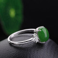 wholesale 925 Sterling Silver with Certificate Inlaid Cabochon Hetian Jasper Ring Wholesale Vintage Natural Green Gemstone Adjustable Women's Ring-0-1